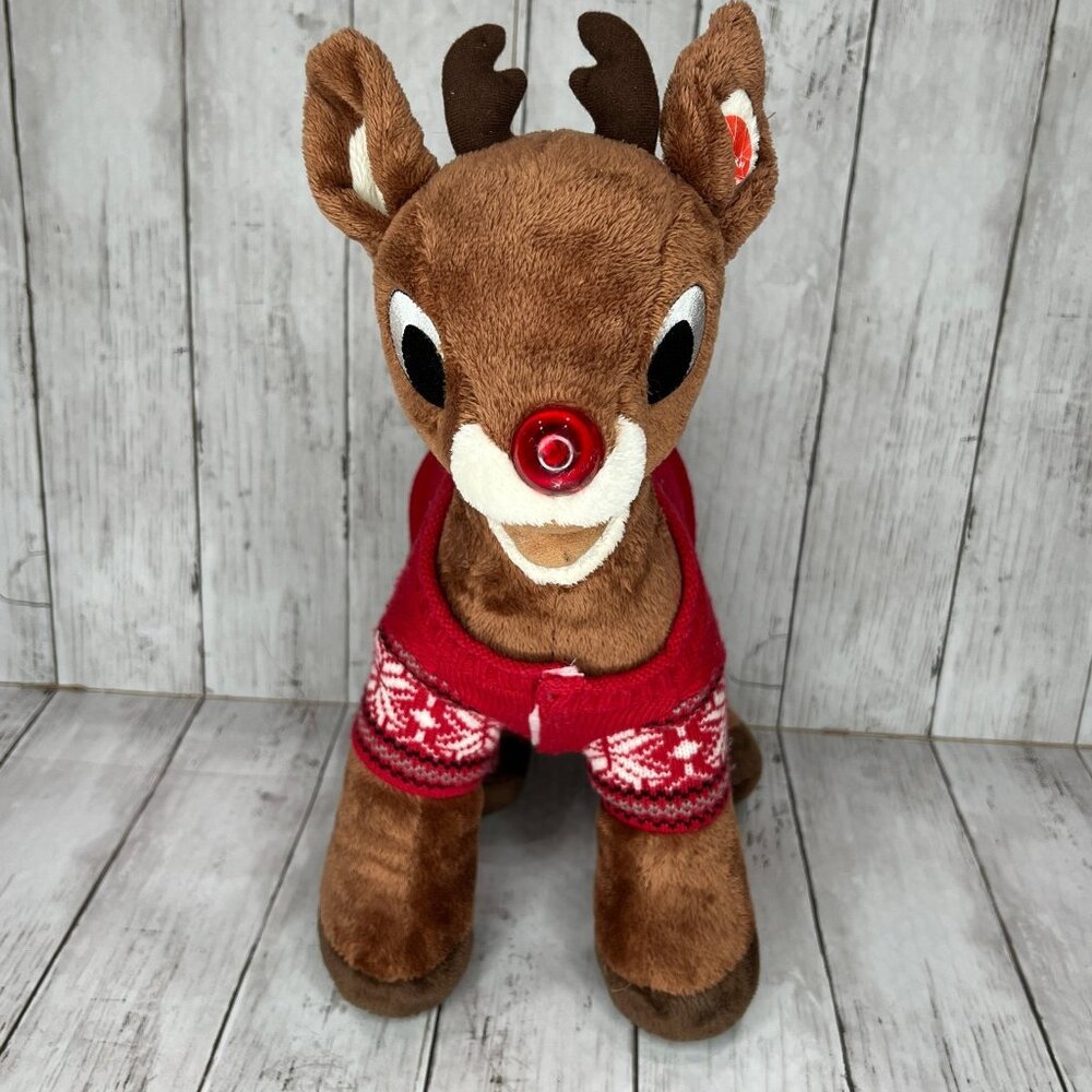 Rudolph Reindeer Build-a-Bear Workshop Exclusive Light Up Nose Christmas Sweater